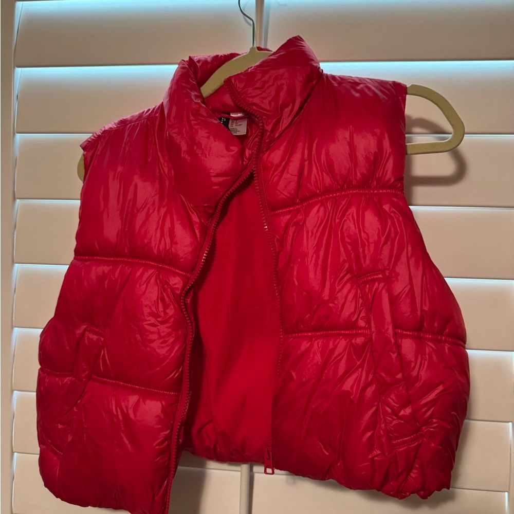 Women’s crop  Red Puffer Vest